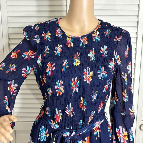 Shoshanna Smocked Floral Short Dress with Long Sleeves Size 8 - Picture 6 of 16